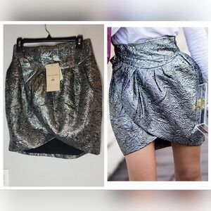 NWT Isabel Marant × H&M Wool/Silk Metallic Grey Tulip Wrap Mini Skirt. Size 8